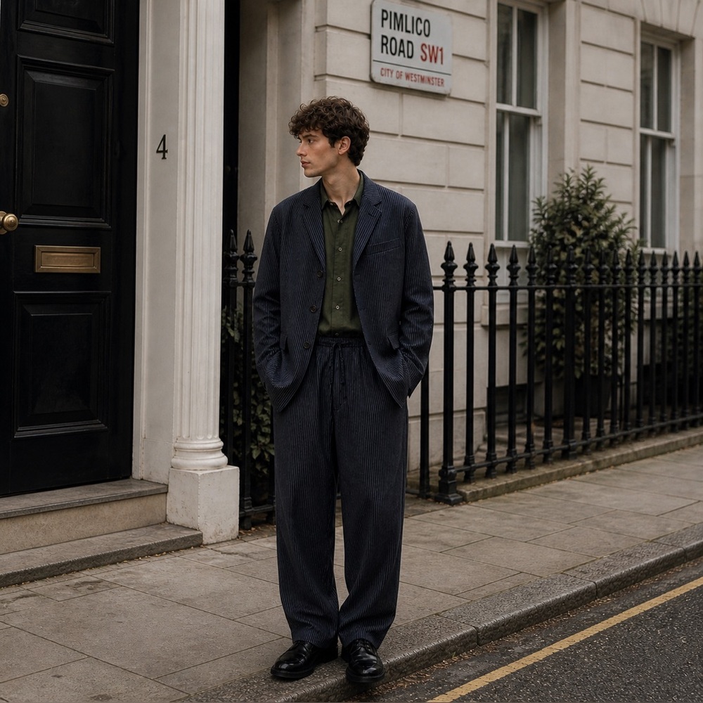 Dries Van Noten Navy Pinstriped Suit